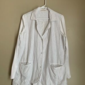 Soft Surroundings Pippa Pinstriped Cotton Flax Blazer Women's Large White